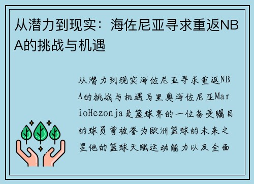 从潜力到现实：海佐尼亚寻求重返NBA的挑战与机遇