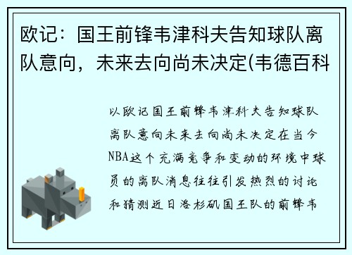 欧记：国王前锋韦津科夫告知球队离队意向，未来去向尚未决定(韦德百科)